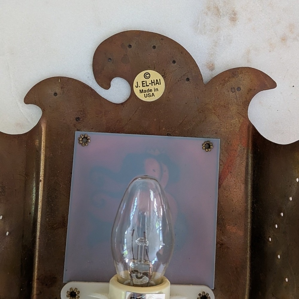 Vtg J. El-Hai Mermaid Copper Night Light Whimsical Folk Art Wall Plug-In Rare - Picture 5 of 8